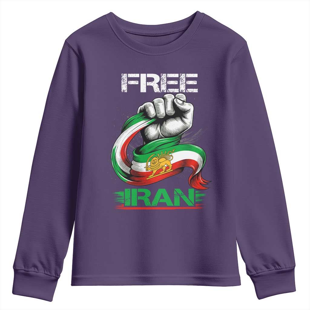 Free Iran Youth Sweatshirt Iran Lion Sun Flag Fist TS10 Purple Print Your Wear
