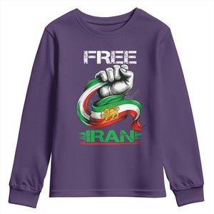 Free Iran Youth Sweatshirt Iran Lion Sun Flag Fist TS10 Purple Print Your Wear