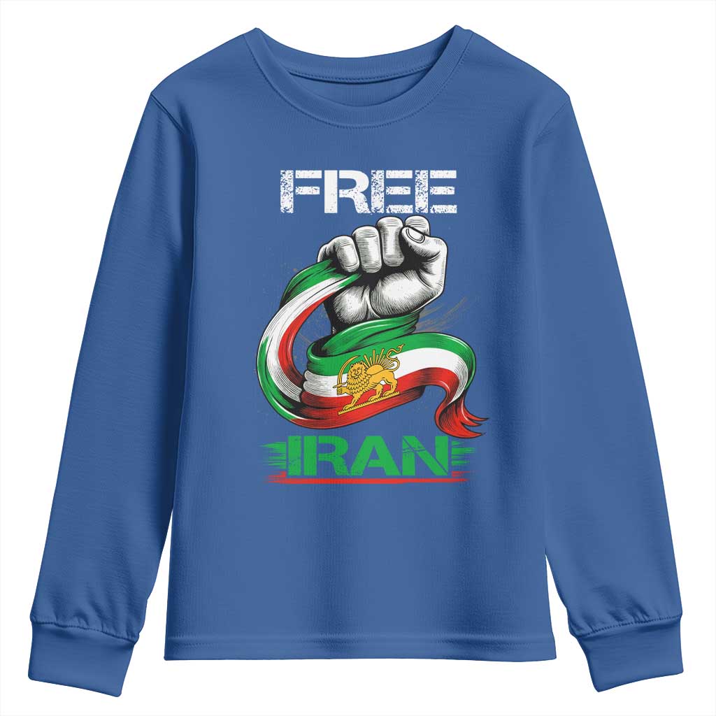 Free Iran Youth Sweatshirt Iran Lion Sun Flag Fist TS10 Royal Blue Print Your Wear