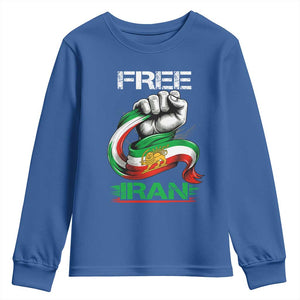 Free Iran Youth Sweatshirt Iran Lion Sun Flag Fist TS10 Royal Blue Print Your Wear