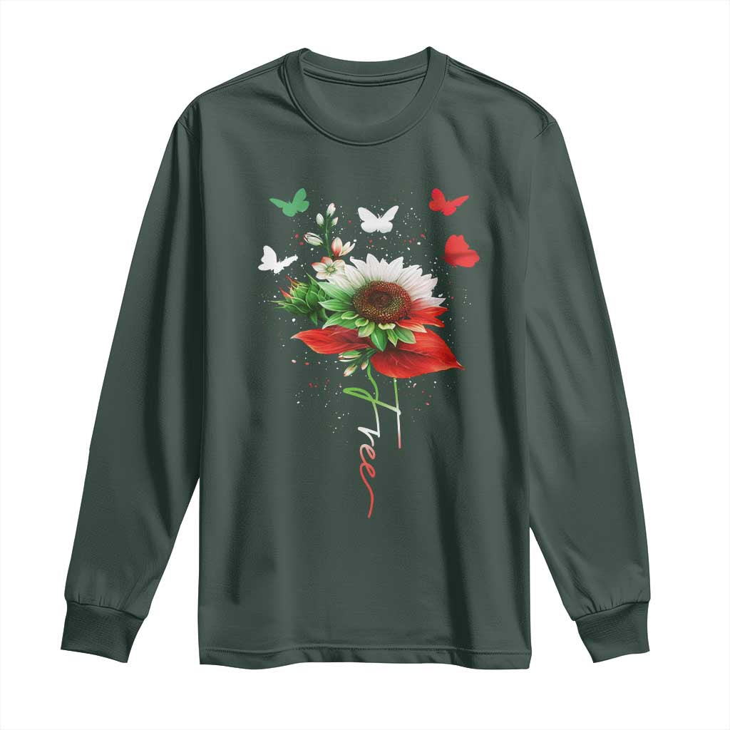 Free Iran Protest Long Sleeve Shirt Sunflower Flag TS10 Dark Forest Green Print Your Wear