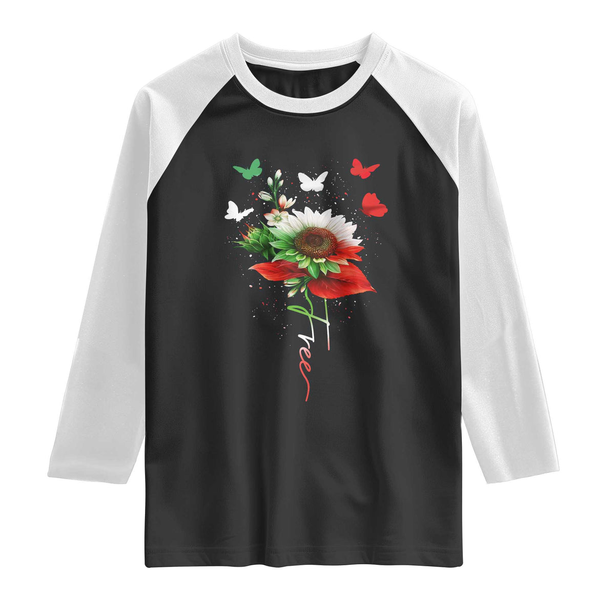 Free Iran Protest Raglan Shirt Sunflower Flag TS10 Black White Print Your Wear