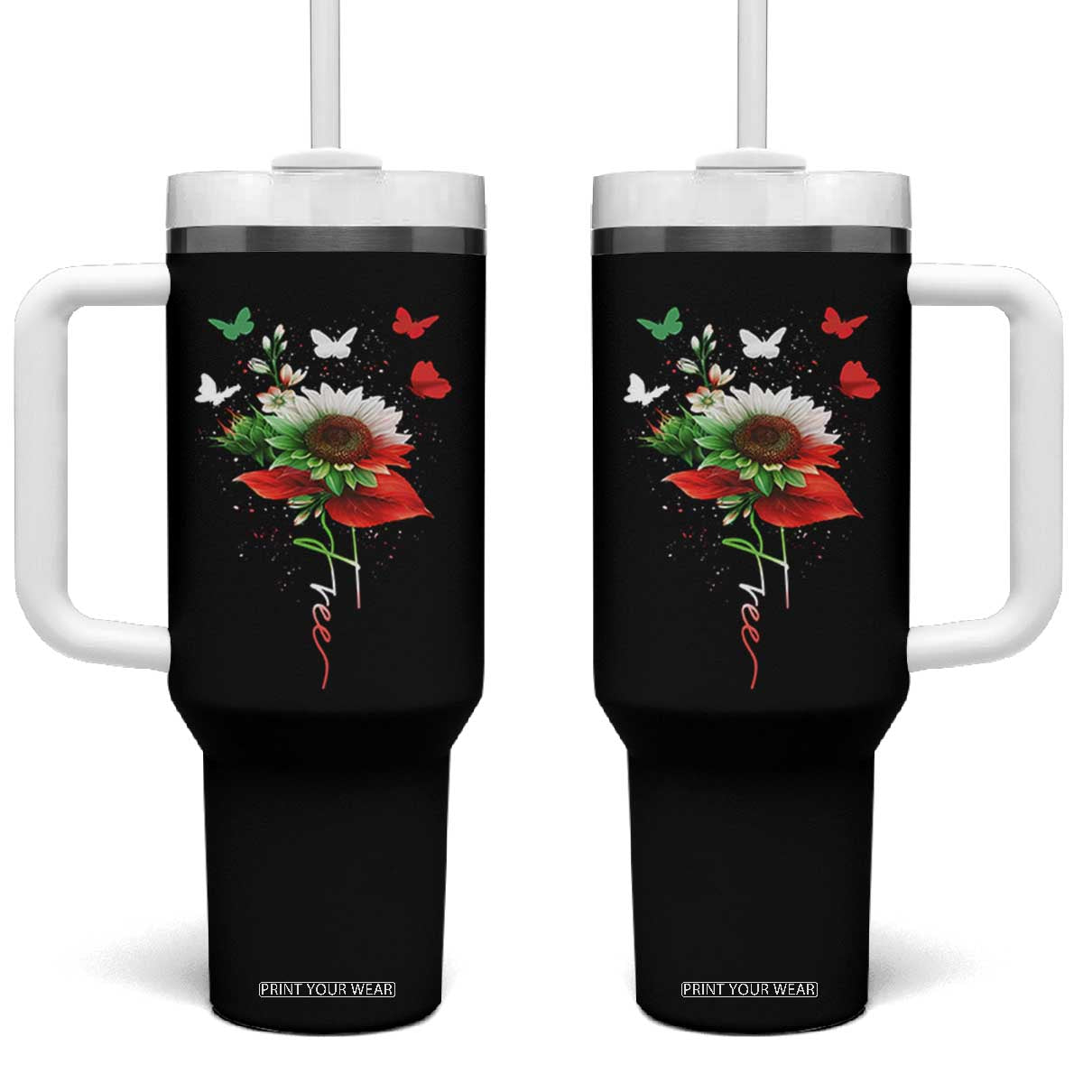 Free Iran Protest Tumbler With Handle Sunflower Flag TS10 One Size: 40 oz Black Print Your Wear