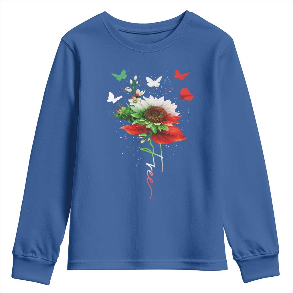 Free Iran Protest Youth Sweatshirt Sunflower Flag TS10 Royal Blue Print Your Wear