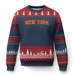 New York Ugly Christmas Sweater Vintage Varsity Sports Throwback Design TS10 Navy Red Print Your Wear