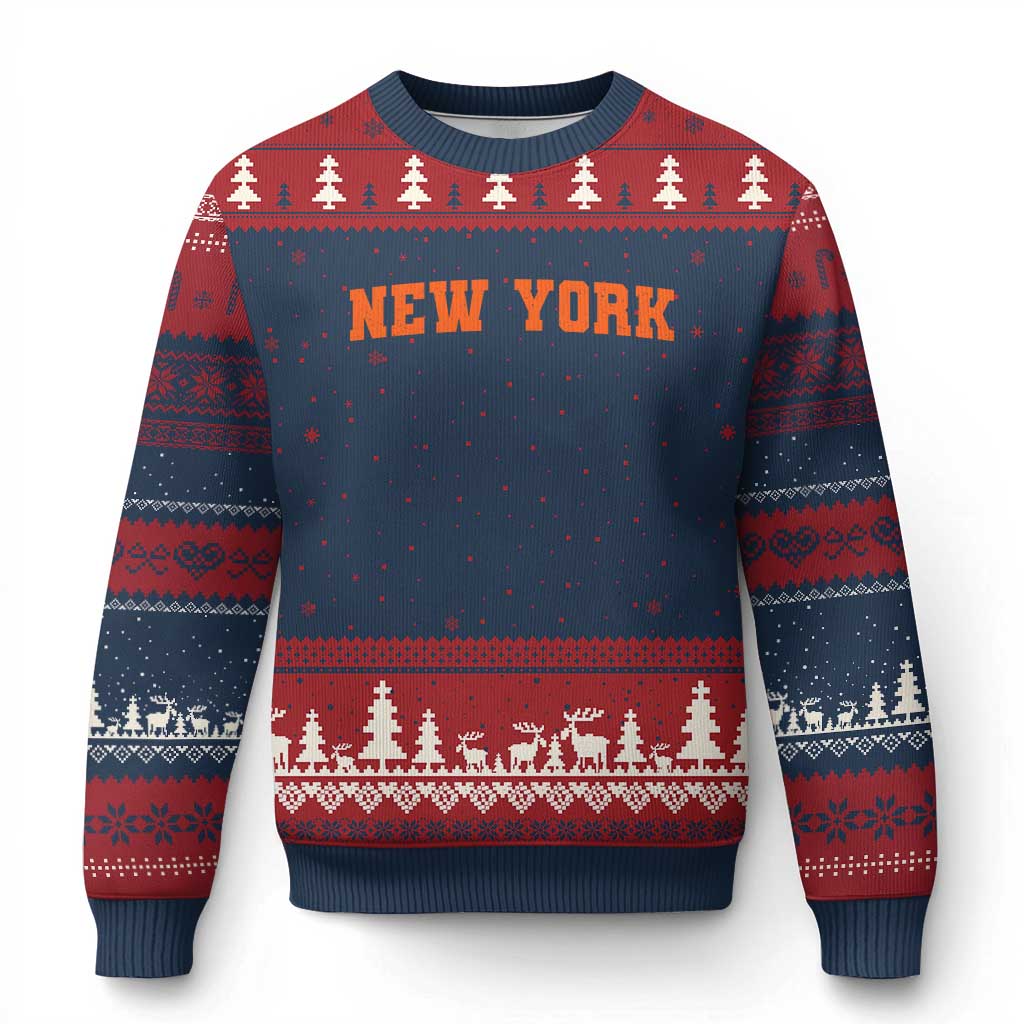 New York Ugly Christmas Sweater Vintage Varsity Sports Throwback Design TS10 Navy Red Print Your Wear