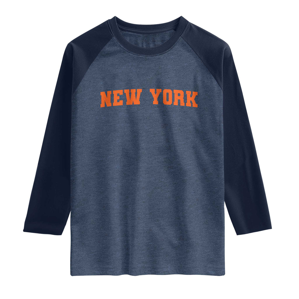 New York Raglan Shirt Vintage Varsity Sports Throwback Design TS10 Heather Denim Navy Print Your Wear