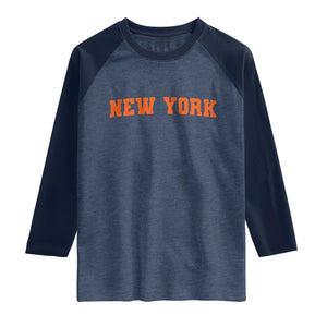 New York Raglan Shirt Vintage Varsity Sports Throwback Design TS10 Heather Denim Navy Print Your Wear