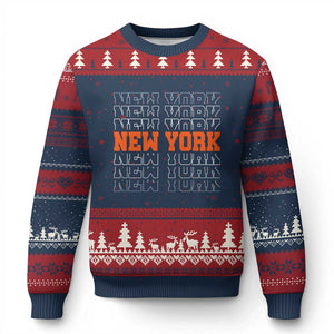Vintage New York Ugly Christmas Sweater Name Retro Design TS10 Navy Red Print Your Wear