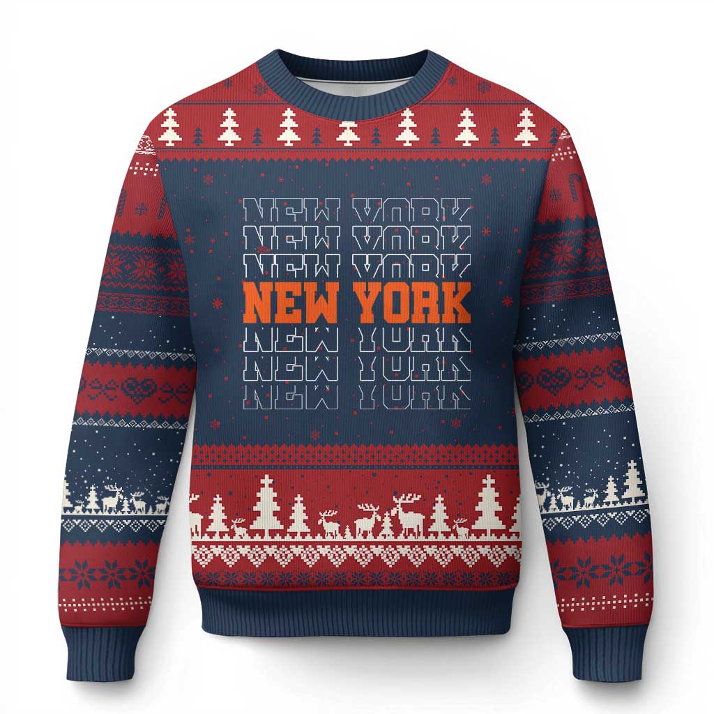 Vintage New York Ugly Christmas Sweater Name Retro Design TS10 Navy Red Print Your Wear