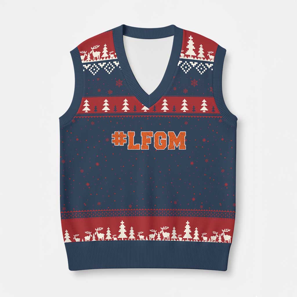 LFGM V-Neck Knit Sweater Vest Vintage Retro Throwback Design TS10 Navy Red Print Your Wear
