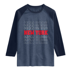 New York Vintage Raglan Shirt State Pride Classic Throwback Design TS10 Heather Denim Navy Print Your Wear
