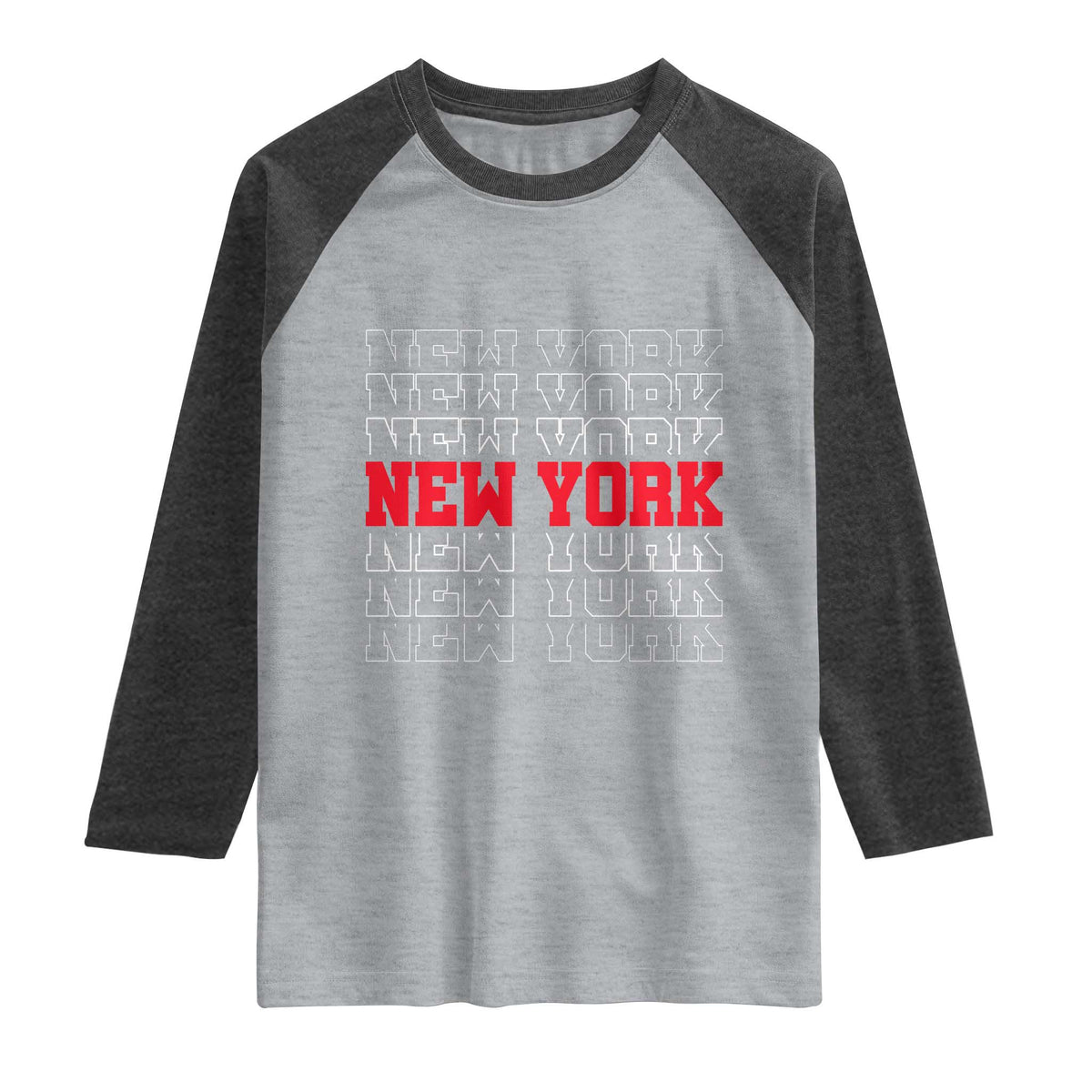 New York Vintage Raglan Shirt State Pride Classic Throwback Design TS10 Heather Gray Heather Charcoal Print Your Wear
