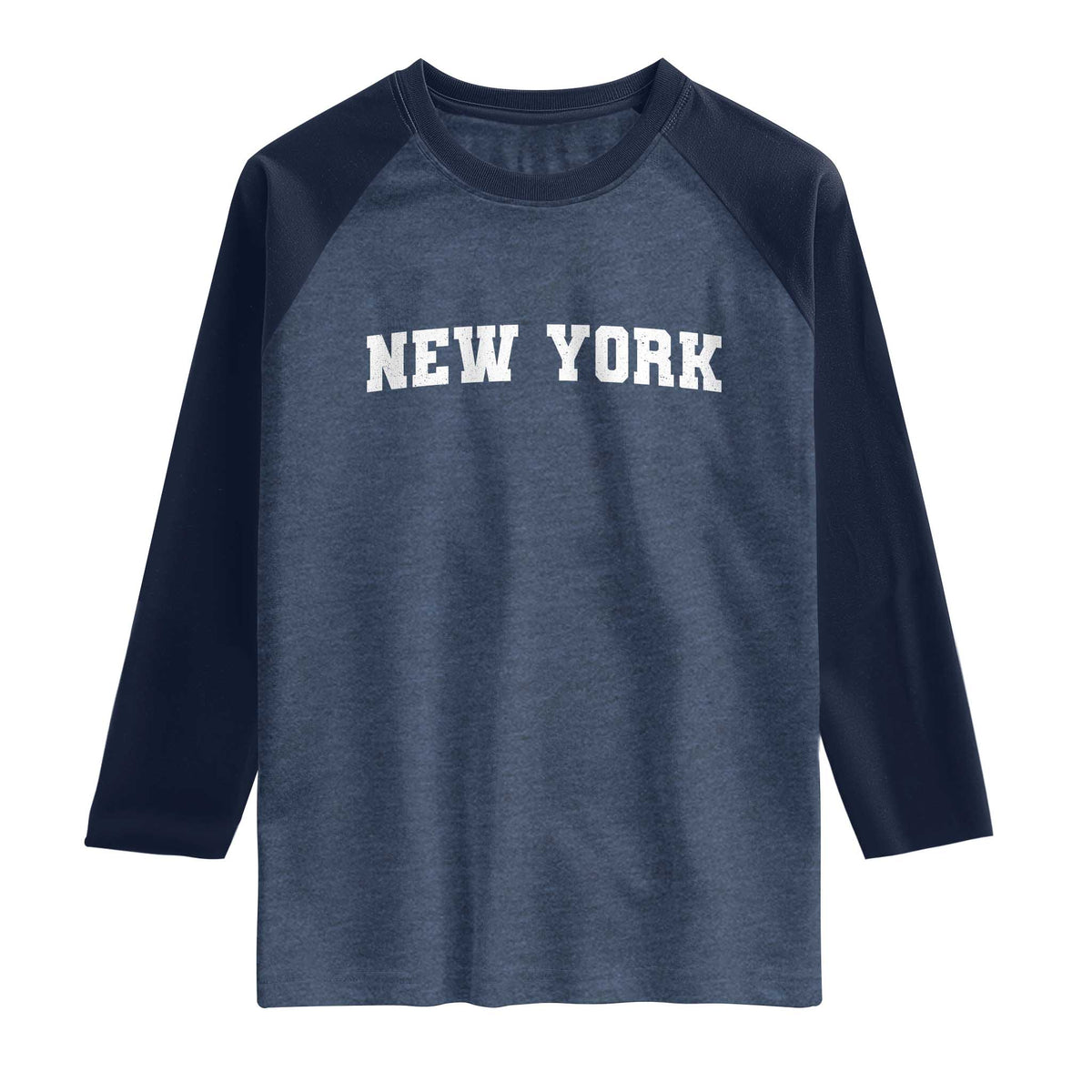 New York Vintage Varsity Sports Raglan Shirt State Pride TS10 Heather Denim Navy Print Your Wear