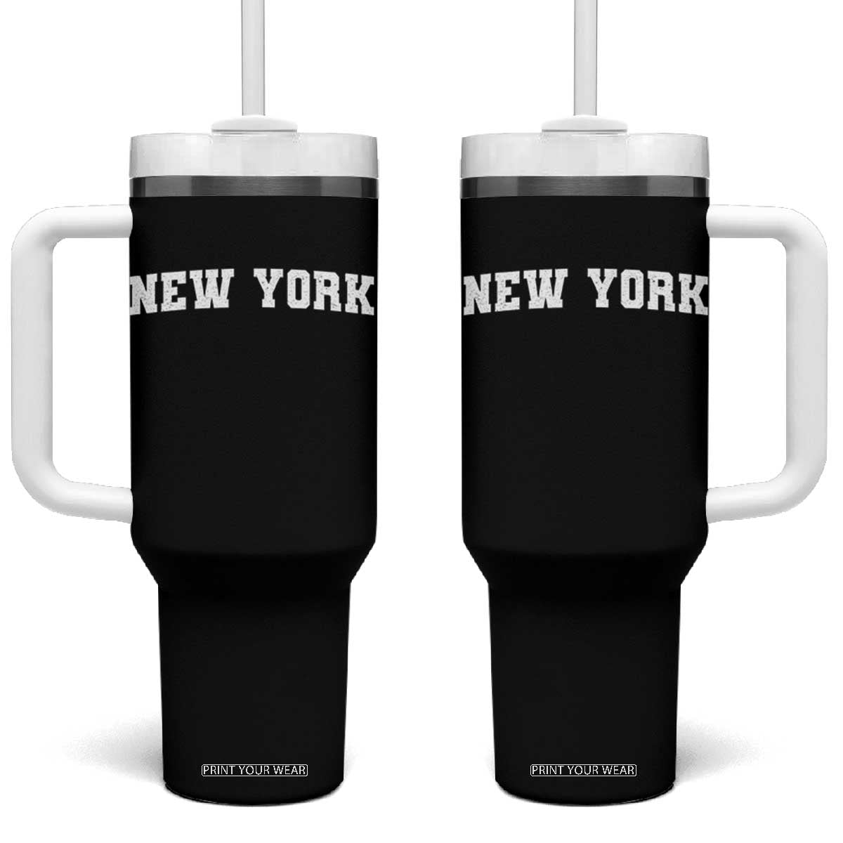 New York Vintage Varsity Sports Tumbler With Handle State Pride TS10 One Size: 40 oz Black Print Your Wear