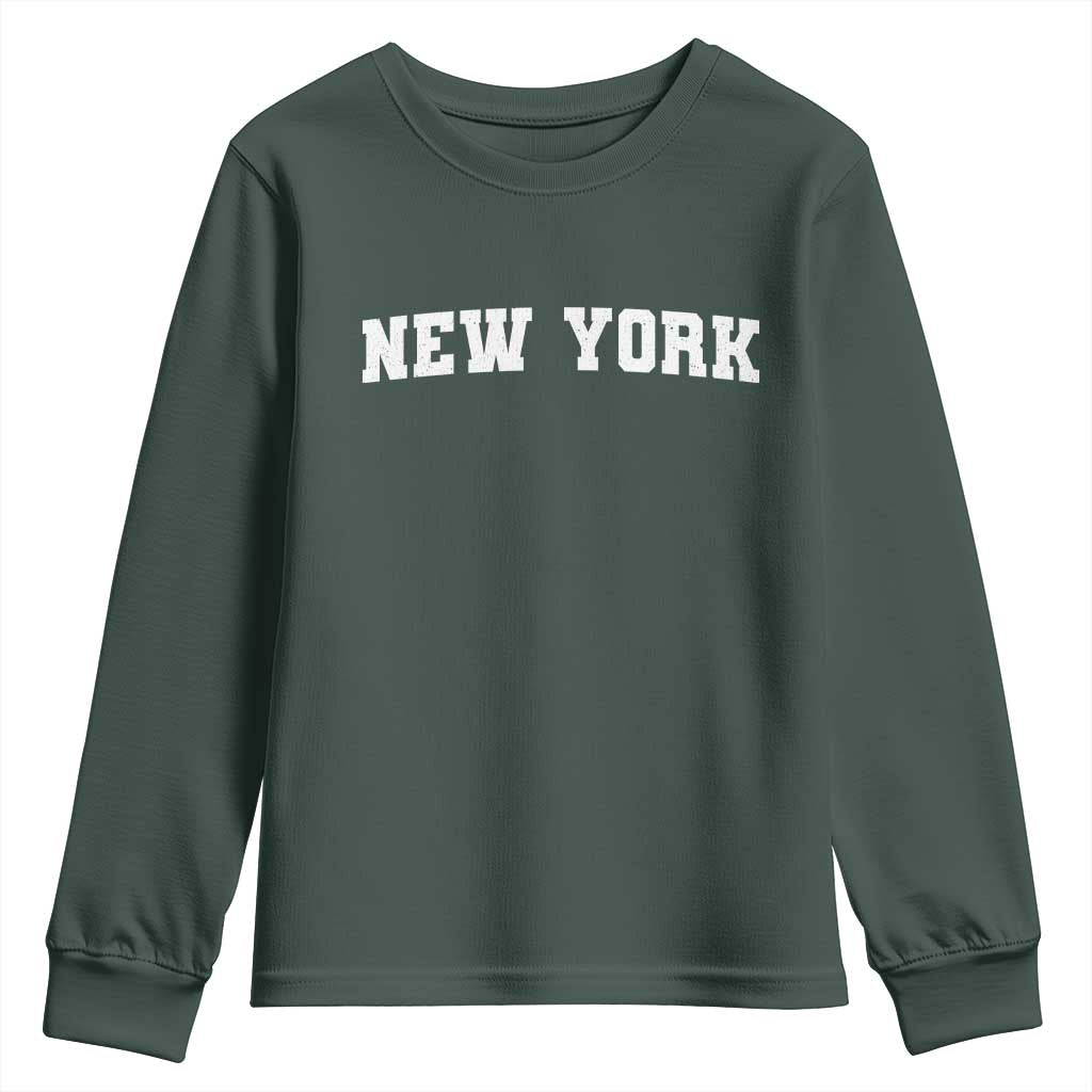 New York Vintage Varsity Sports Youth Sweatshirt State Pride TS10 Dark Forest Green Print Your Wear