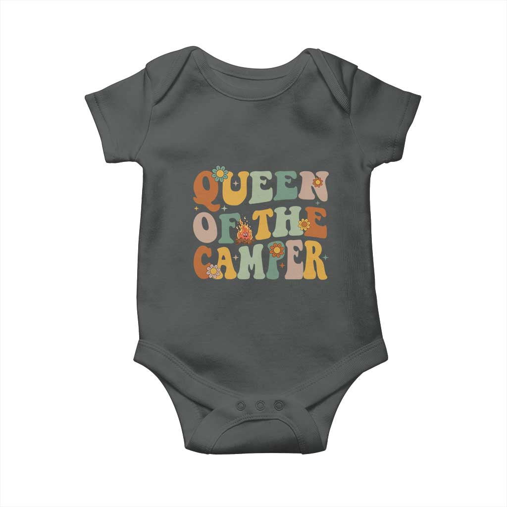 Camper Queen Baby Onesie Retro Groovy Funny Women Girls RV Camping Lovers TS10 Dark Heather Print Your Wear