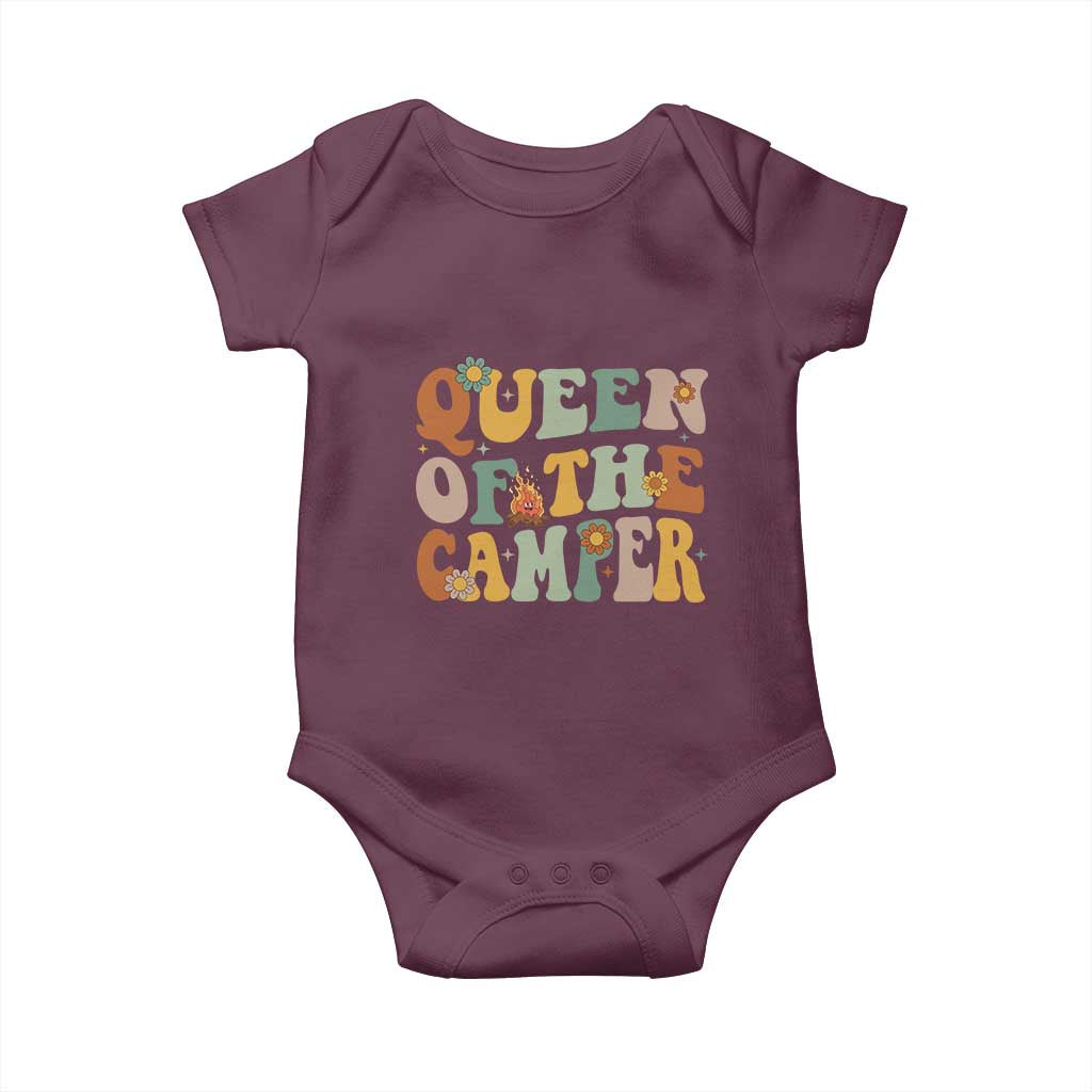 Camper Queen Baby Onesie Retro Groovy Funny Women Girls RV Camping Lovers TS10 Maroon Print Your Wear
