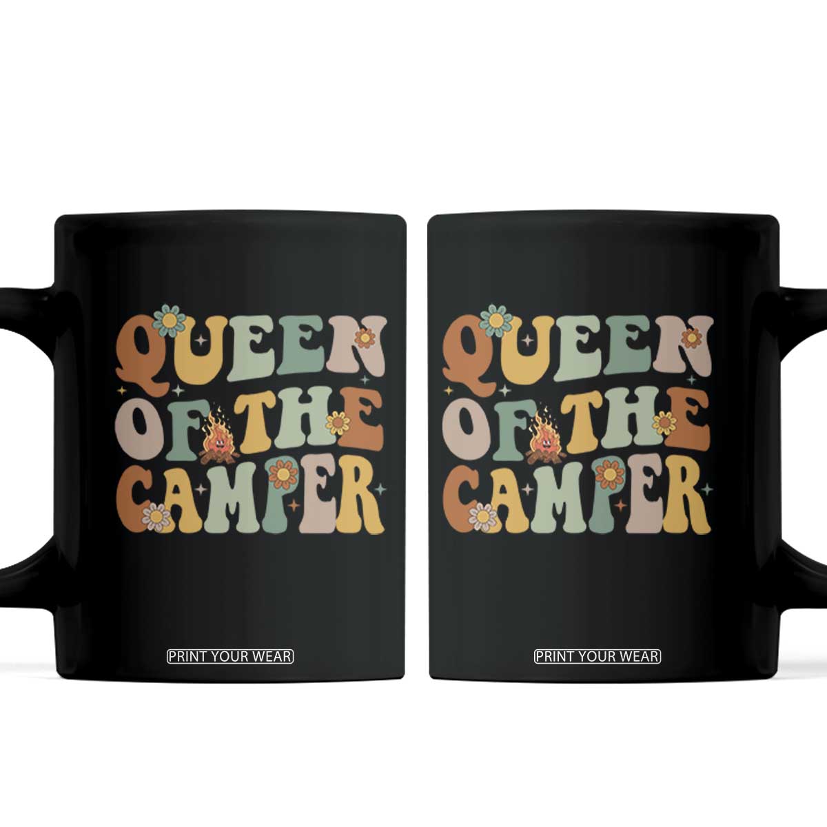 Camper Queen Coffee Mug Retro Groovy Funny Women Girls RV Camping Lovers TS10 Black Print Your Wear