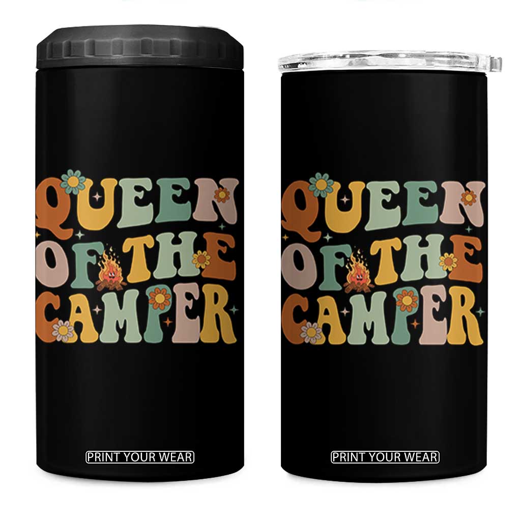 Camper Queen 4 in 1 Can Cooler Tumbler Retro Groovy Funny Women Girls RV Camping Lovers TS10 One Size: 16 oz Black Print Your Wear