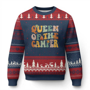 Camper Queen Ugly Christmas Sweater Retro Groovy Funny Women Girls RV Camping Lovers TS10 Navy Red Print Your Wear