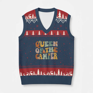 Camper Queen V-Neck Knit Sweater Vest Retro Groovy Funny Women Girls RV Camping Lovers TS10 Navy Red Print Your Wear