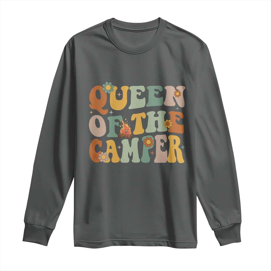Camper Queen Long Sleeve Shirt Retro Groovy Funny Women Girls RV Camping Lovers TS10 Dark Heather Print Your Wear
