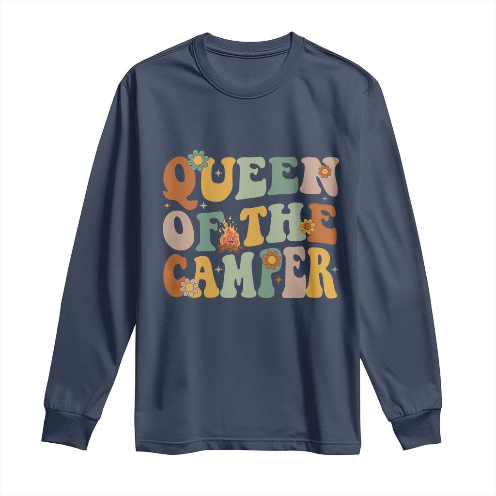 Camper Queen Long Sleeve Shirt Retro Groovy Funny Women Girls RV Camping Lovers TS10 Navy Print Your Wear