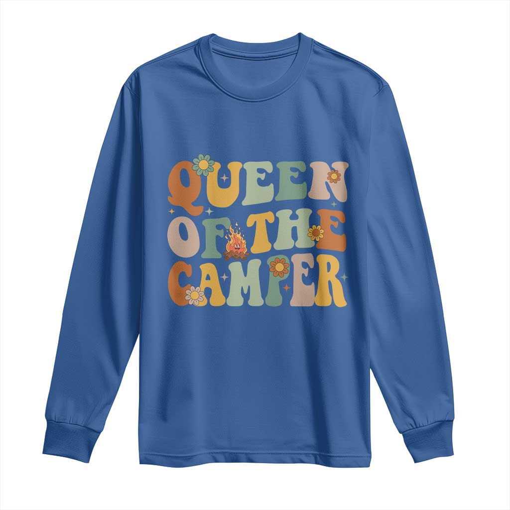 Camper Queen Long Sleeve Shirt Retro Groovy Funny Women Girls RV Camping Lovers TS10 Royal Blue Print Your Wear