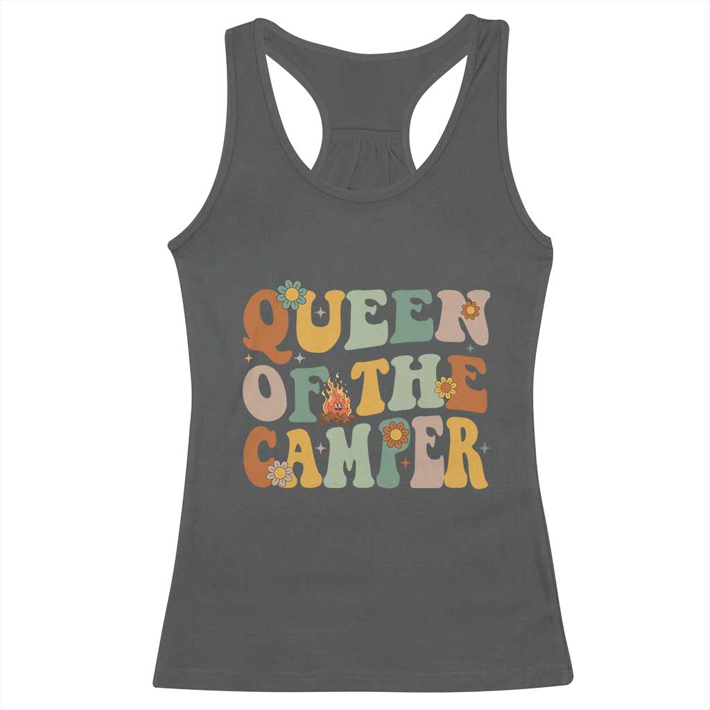 Camper Queen Racerback Tank Top Retro Groovy Funny Women Girls RV Camping Lovers TS10 Dark Heather Print Your Wear