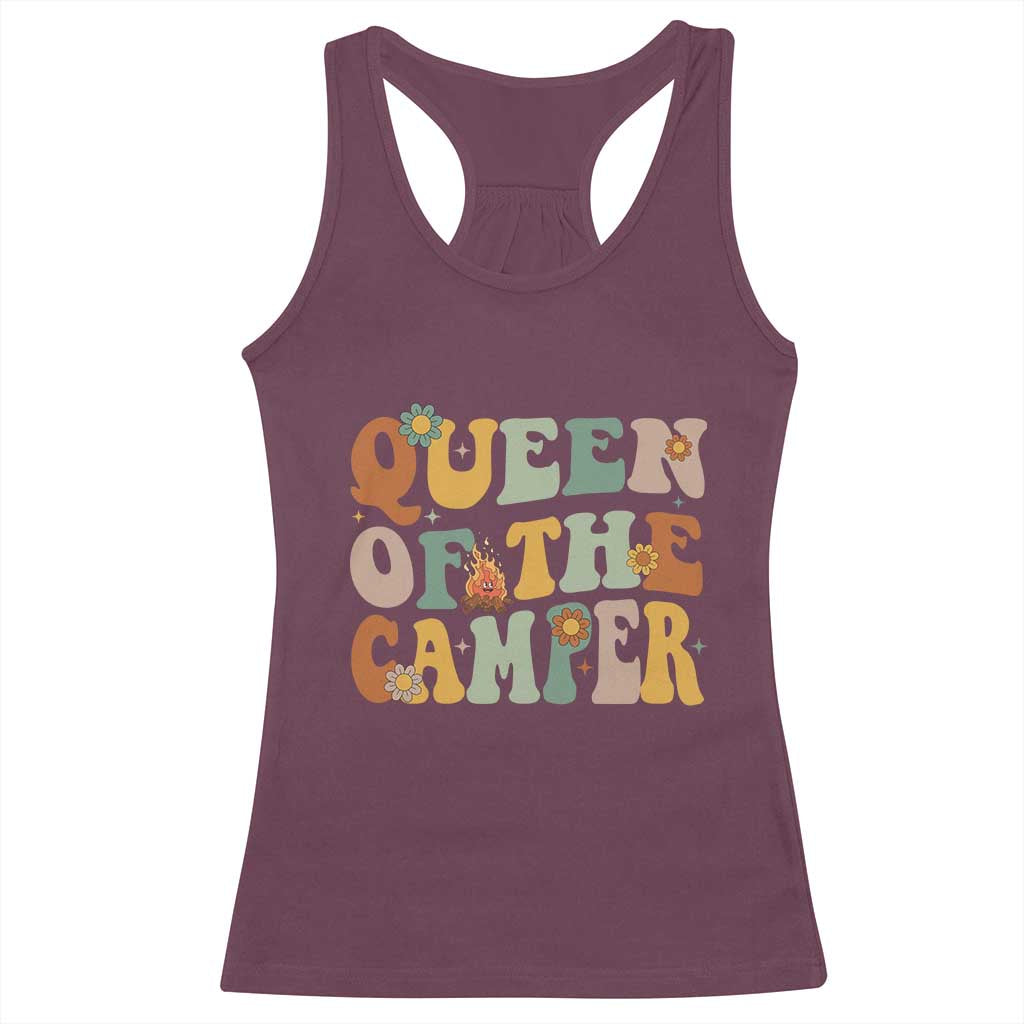 Camper Queen Racerback Tank Top Retro Groovy Funny Women Girls RV Camping Lovers TS10 Maroon Print Your Wear