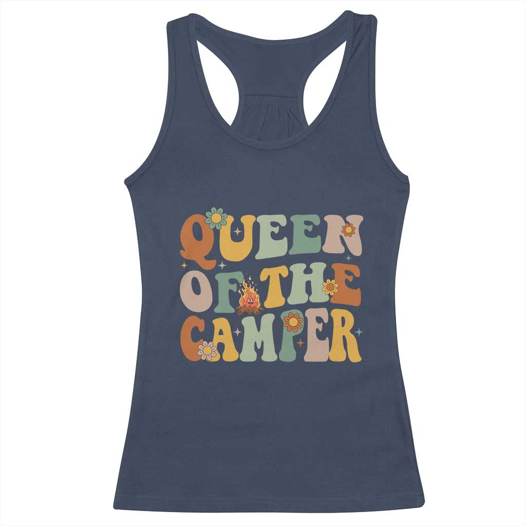 Camper Queen Racerback Tank Top Retro Groovy Funny Women Girls RV Camping Lovers TS10 Navy Print Your Wear
