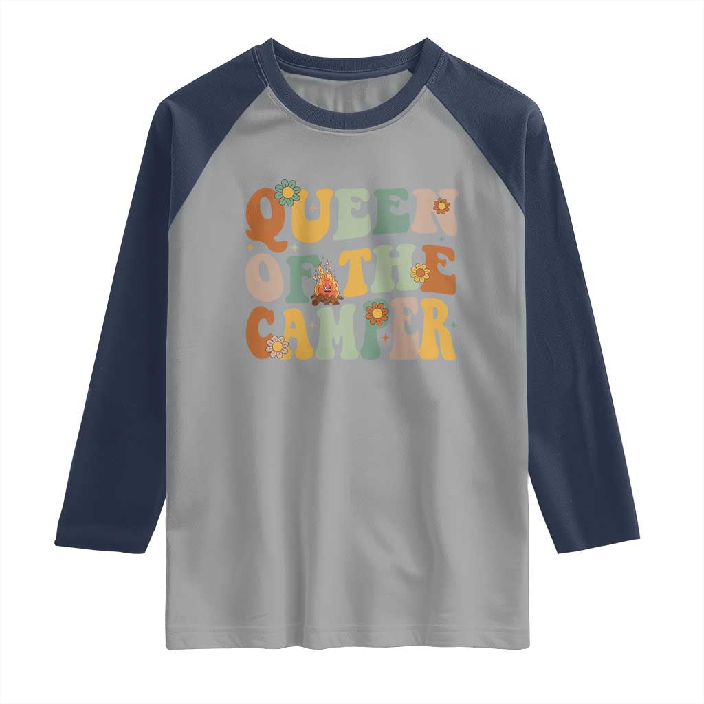 Camper Queen Raglan Shirt Retro Groovy Funny Women Girls RV Camping Lovers TS10 Sport Gray Navy Print Your Wear