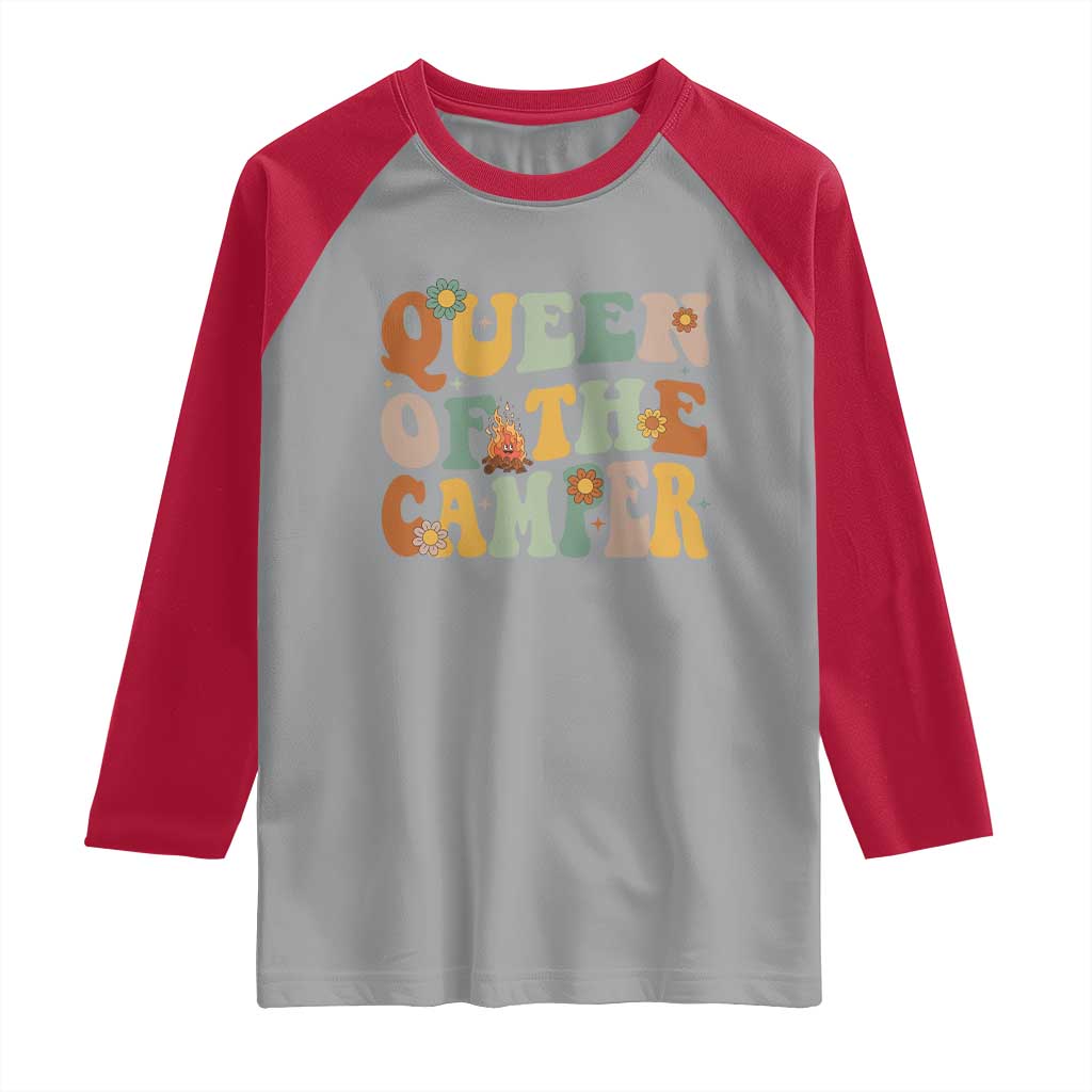 Camper Queen Raglan Shirt Retro Groovy Funny Women Girls RV Camping Lovers TS10 Sport Gray Red Print Your Wear