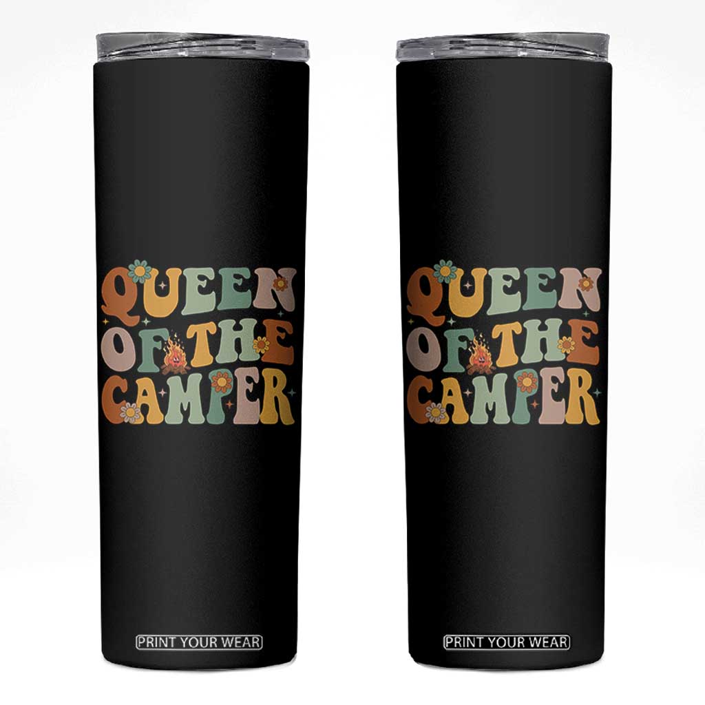 Camper Queen Skinny Tumbler Retro Groovy Funny Women Girls RV Camping Lovers TS10 Black Print Your Wear