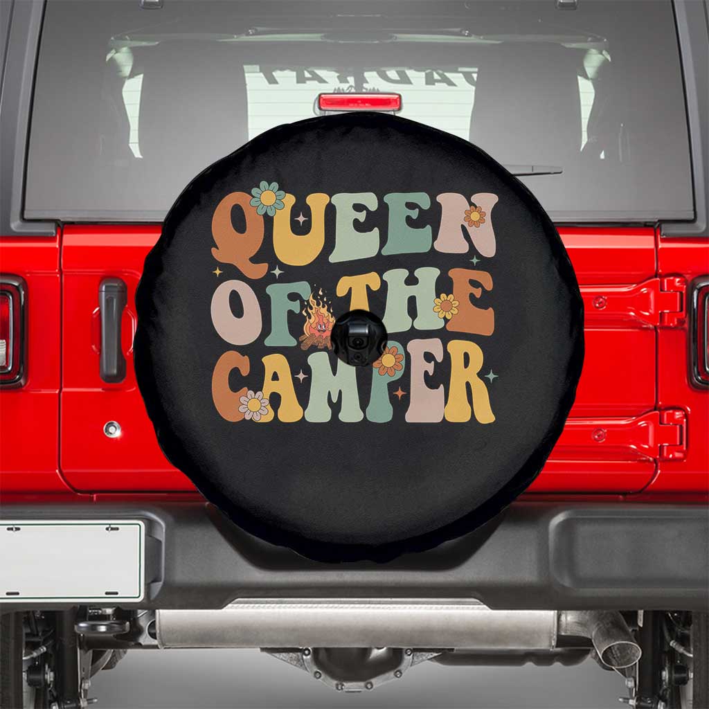 Camper Queen Spare Tire Cover Retro Groovy Funny Women Girls RV Camping Lovers TS10 Black Print Your Wear