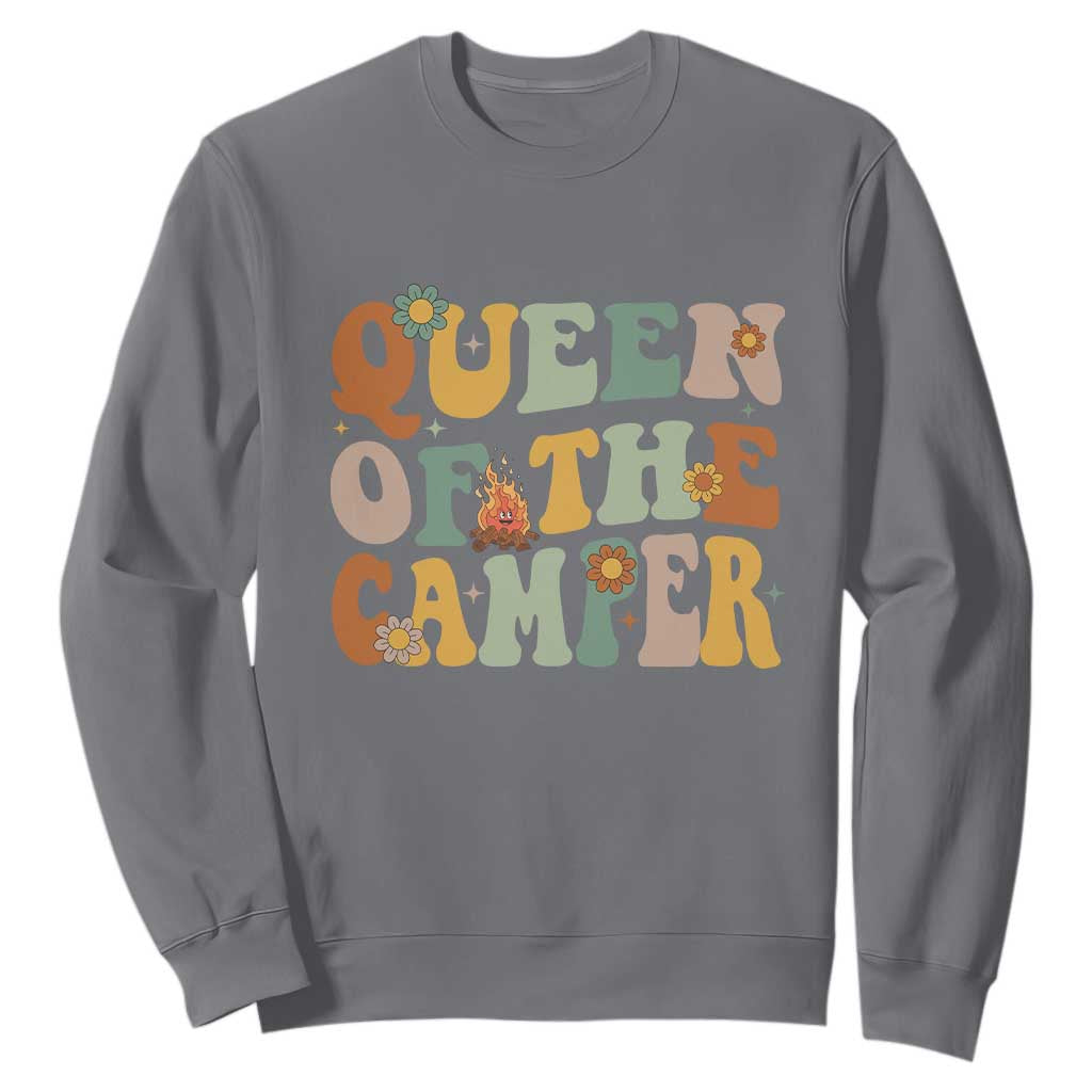 Camper Queen Sweatshirt Retro Groovy Funny Women Girls RV Camping Lovers TS10 Charcoal Print Your Wear
