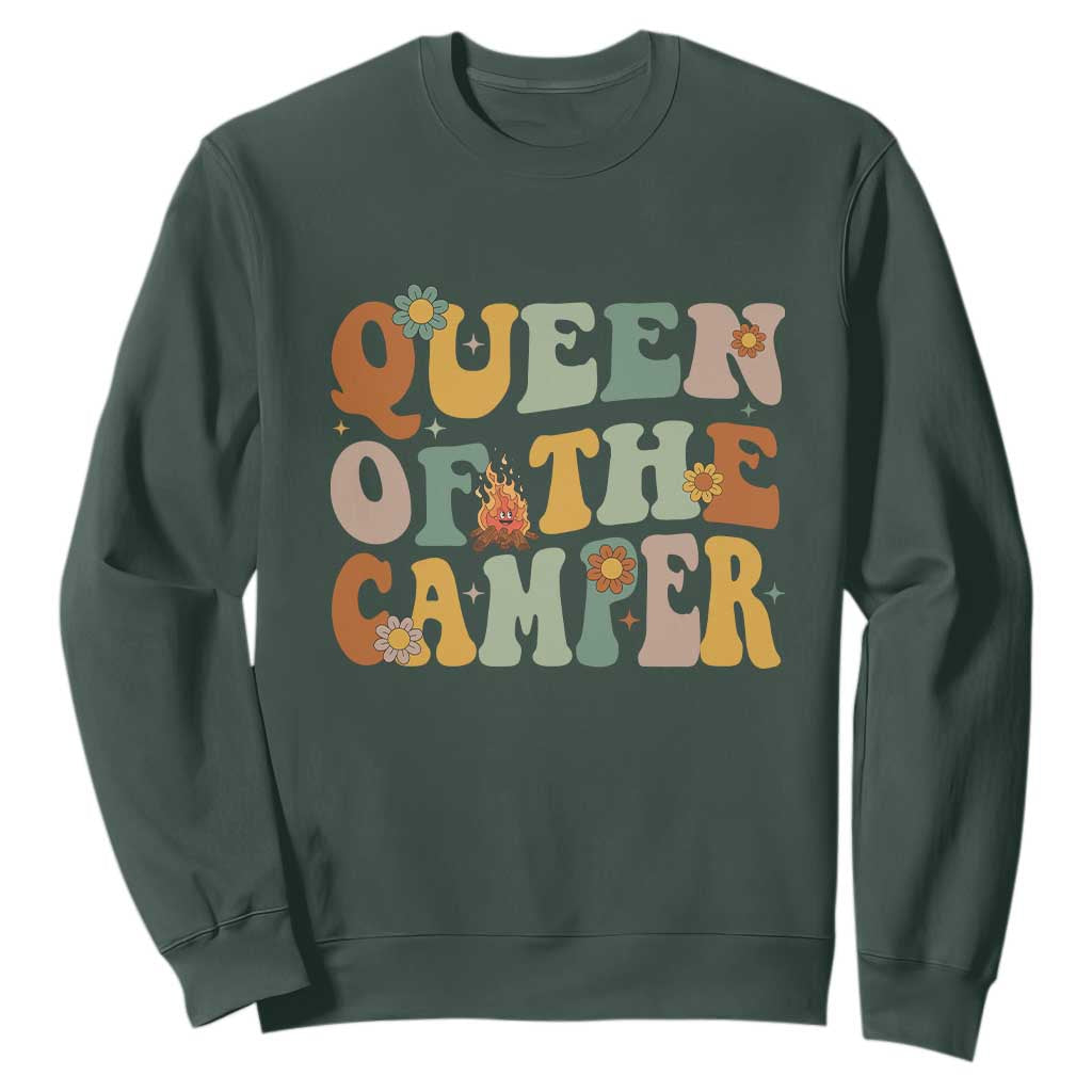 Camper Queen Sweatshirt Retro Groovy Funny Women Girls RV Camping Lovers TS10 Dark Forest Green Print Your Wear