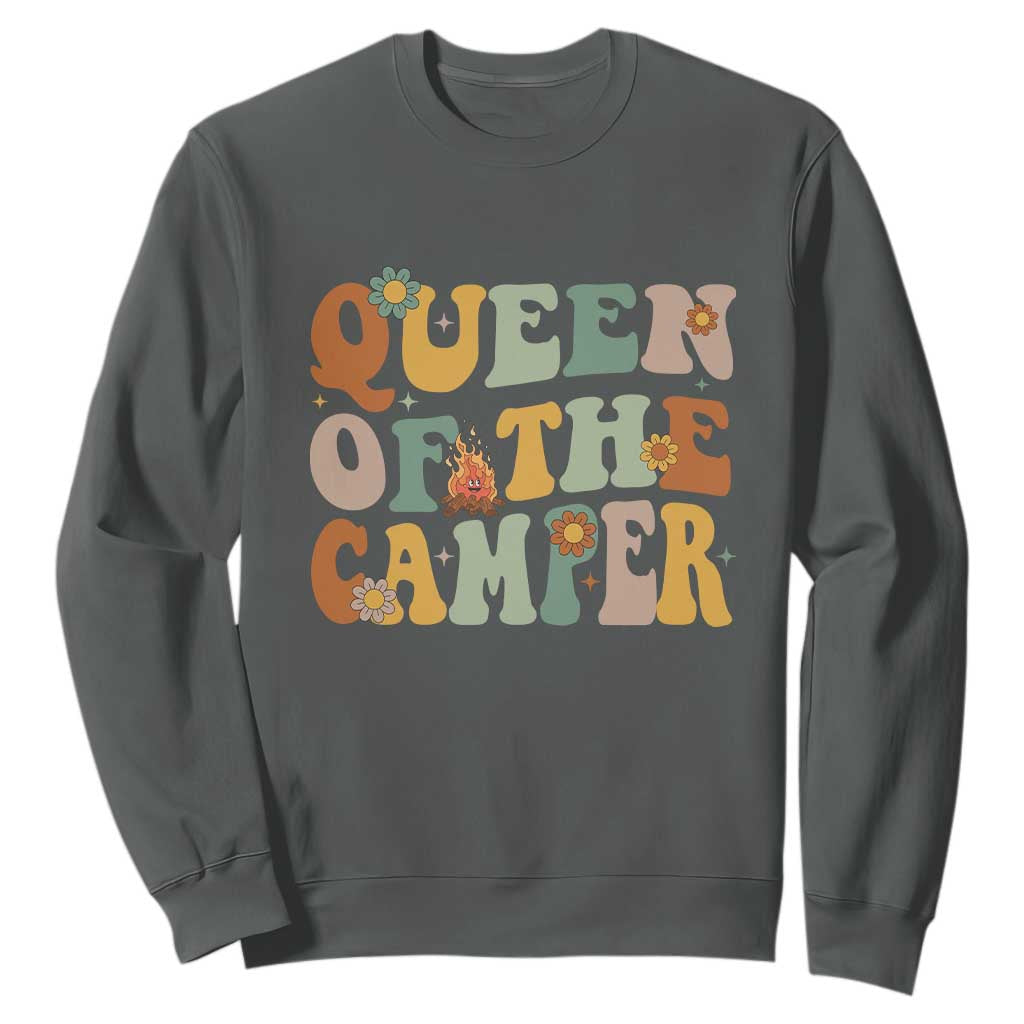 Camper Queen Sweatshirt Retro Groovy Funny Women Girls RV Camping Lovers TS10 Dark Heather Print Your Wear