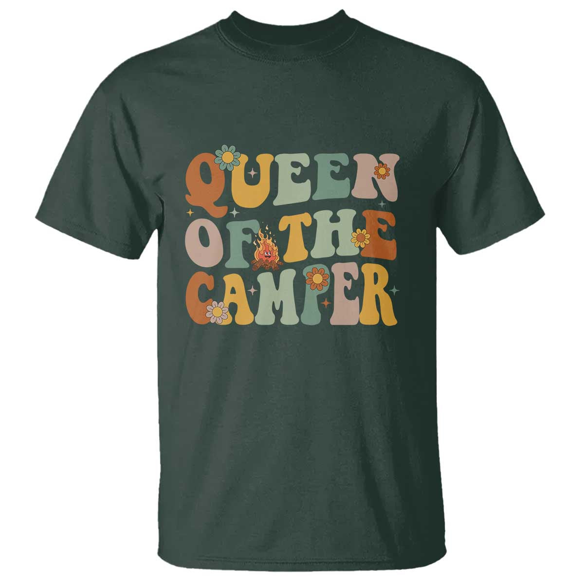 Camper Queen T Shirt Retro Groovy Funny Women Girls RV Camping Lovers TS10 Dark Forest Green Print Your Wear