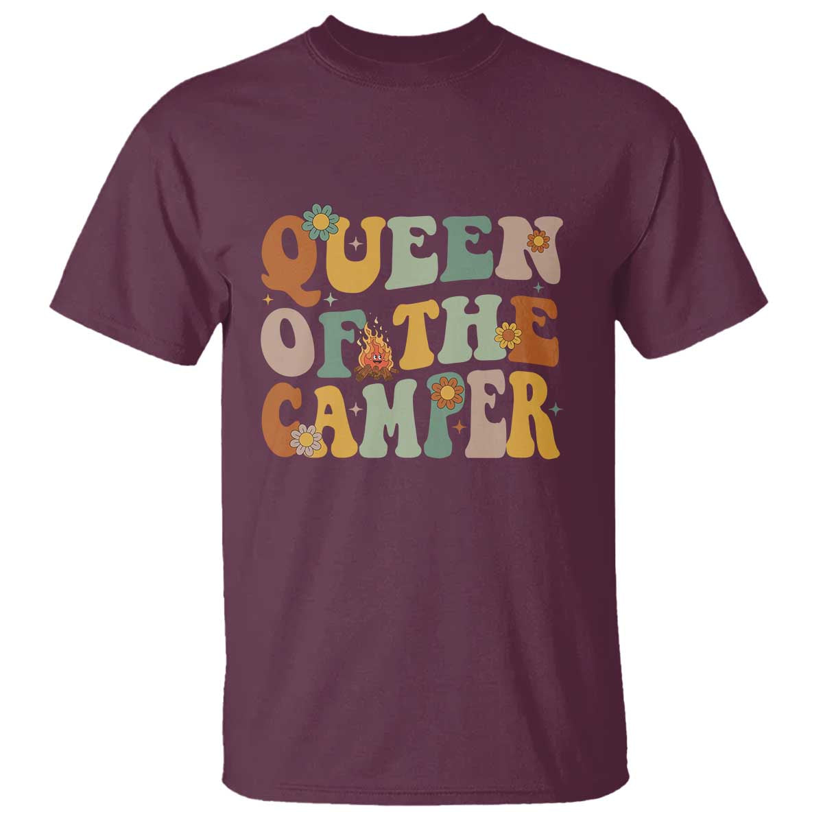 Camper Queen T Shirt Retro Groovy Funny Women Girls RV Camping Lovers TS10 Maroon Print Your Wear