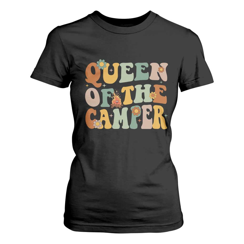 Camper Queen T Shirt For Women Retro Groovy Funny Women Girls RV Camping Lovers TS10 Black Print Your Wear