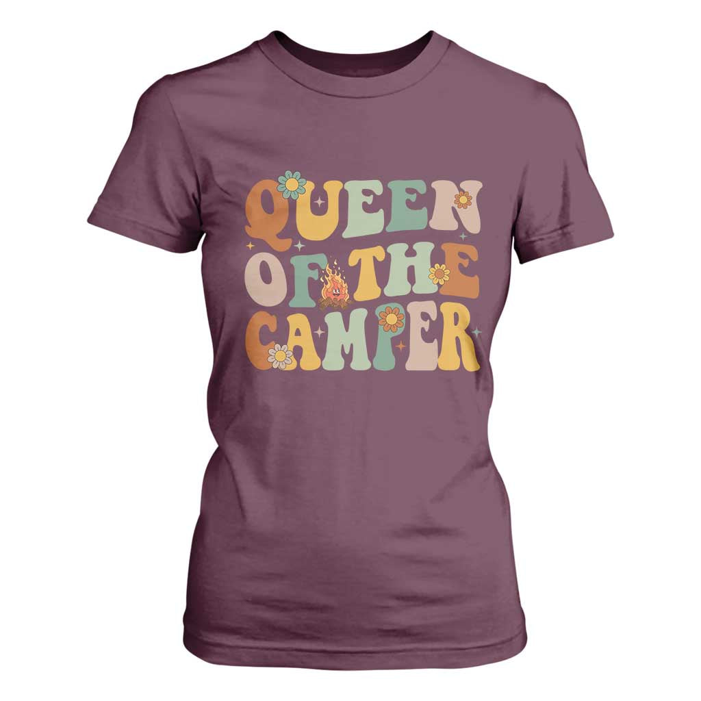 Camper Queen T Shirt For Women Retro Groovy Funny Women Girls RV Camping Lovers TS10 Maroon Print Your Wear