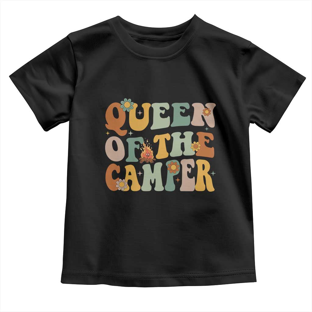 Camper Queen Toddler T Shirt Retro Groovy Funny Women Girls RV Camping Lovers TS10 Black Print Your Wear