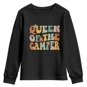 Camper Queen Youth Sweatshirt Retro Groovy Funny Women Girls RV Camping Lovers TS10 Black Print Your Wear