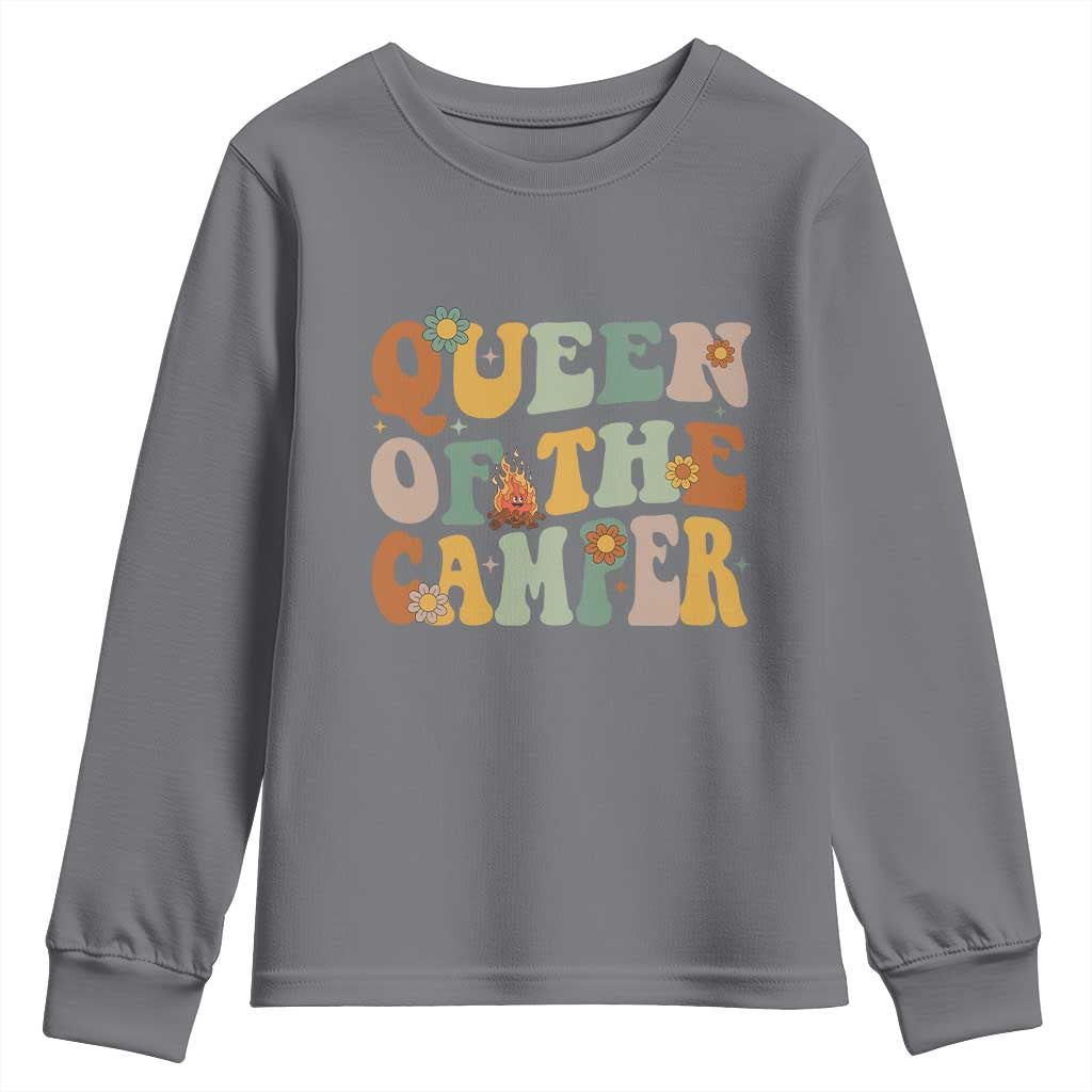 Camper Queen Youth Sweatshirt Retro Groovy Funny Women Girls RV Camping Lovers TS10 Charcoal Print Your Wear
