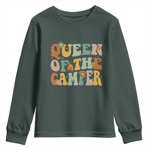 Camper Queen Youth Sweatshirt Retro Groovy Funny Women Girls RV Camping Lovers TS10 Dark Forest Green Print Your Wear