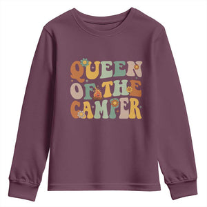 Camper Queen Youth Sweatshirt Retro Groovy Funny Women Girls RV Camping Lovers TS10 Maroon Print Your Wear