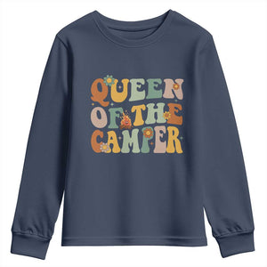 Camper Queen Youth Sweatshirt Retro Groovy Funny Women Girls RV Camping Lovers TS10 Navy Print Your Wear