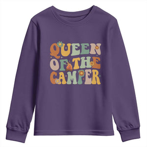 Camper Queen Youth Sweatshirt Retro Groovy Funny Women Girls RV Camping Lovers TS10 Purple Print Your Wear